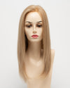 front side of a long Kinner Beauty Wigs wig for woman on mannequin head 